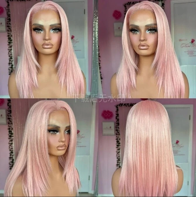 浅粉色分层人类头发 13x4 蕾丝前直假发巴西 Remy 头发 — 第 3/4 张图片