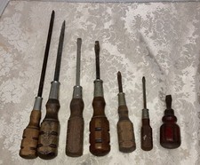 Lot of 7 Vintage Wooden Handel Flat head Screwdriver All different Sizes 