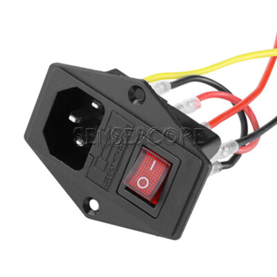 Red and Black 3 Pin Switch Power Socket With Fuse And Line 10A 250V