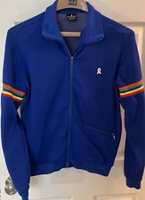 VTG Demetre Men  s 70  s, 80  s Track Jacket Royal Blue Rainbow SZ L Excellent E2