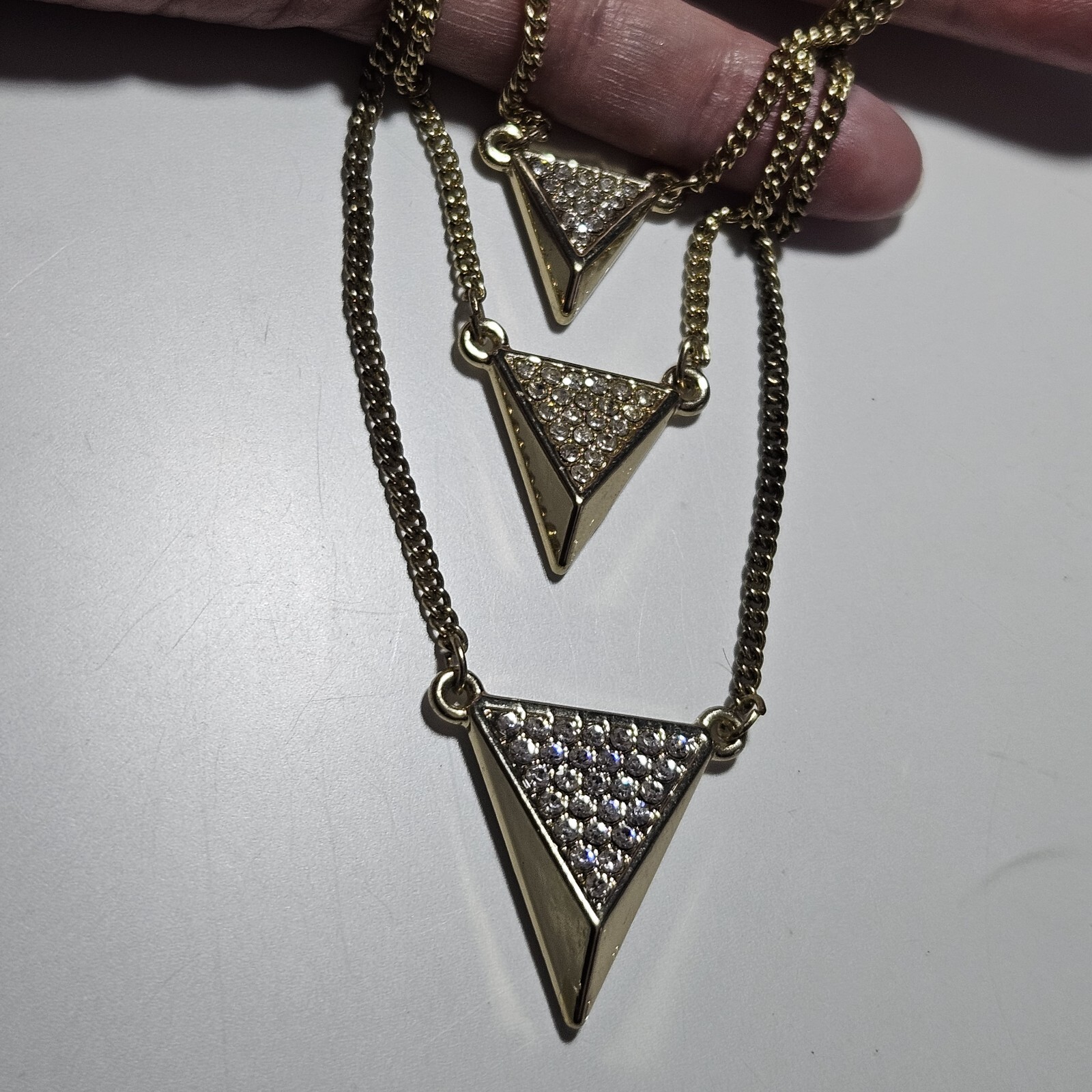 Express Gold Tone Layered Triangular Rhinestone T… - image 1