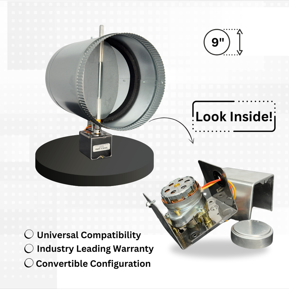DuroZone 5-Inch HVAC Motorized Damper - 24V AC, Convertible Power Open/Close, 5-Year Warranty