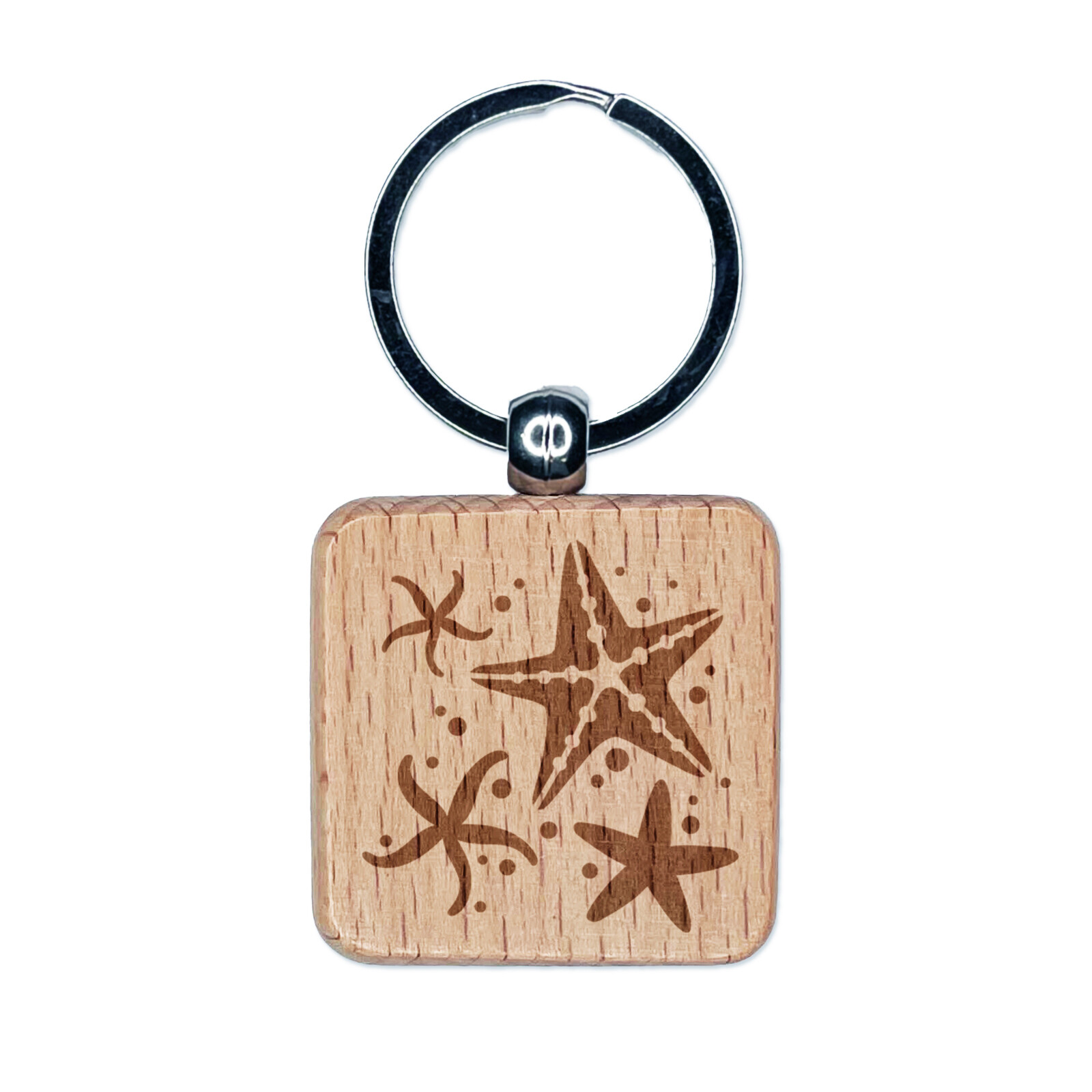 Ocean Starfish Engraved Wooden Square Keychain Charm  