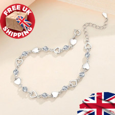 925 Sterling Silver Heart Bracelet - Retro Korean Style Zircon Charm Bracelet