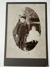 Two Adorable Well Dressed VICTORIAN Children Antique Cabinet Card Photo