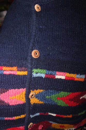 Vintage Cardigan Knit Express Tricot Wool Cozy Sweater Navy Multi Color One Size - Picture 5 of 7