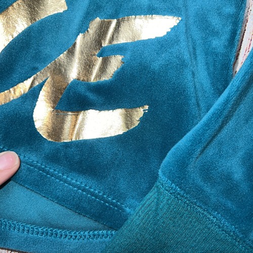 Justice Active Size 10 Velour Dark Teal Hooded Sweatshirt Crop - Picture 3 of 3