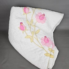 Vintage Rose Tulip Floral Handmade Quilt 84" by 96" Pinks Yellows