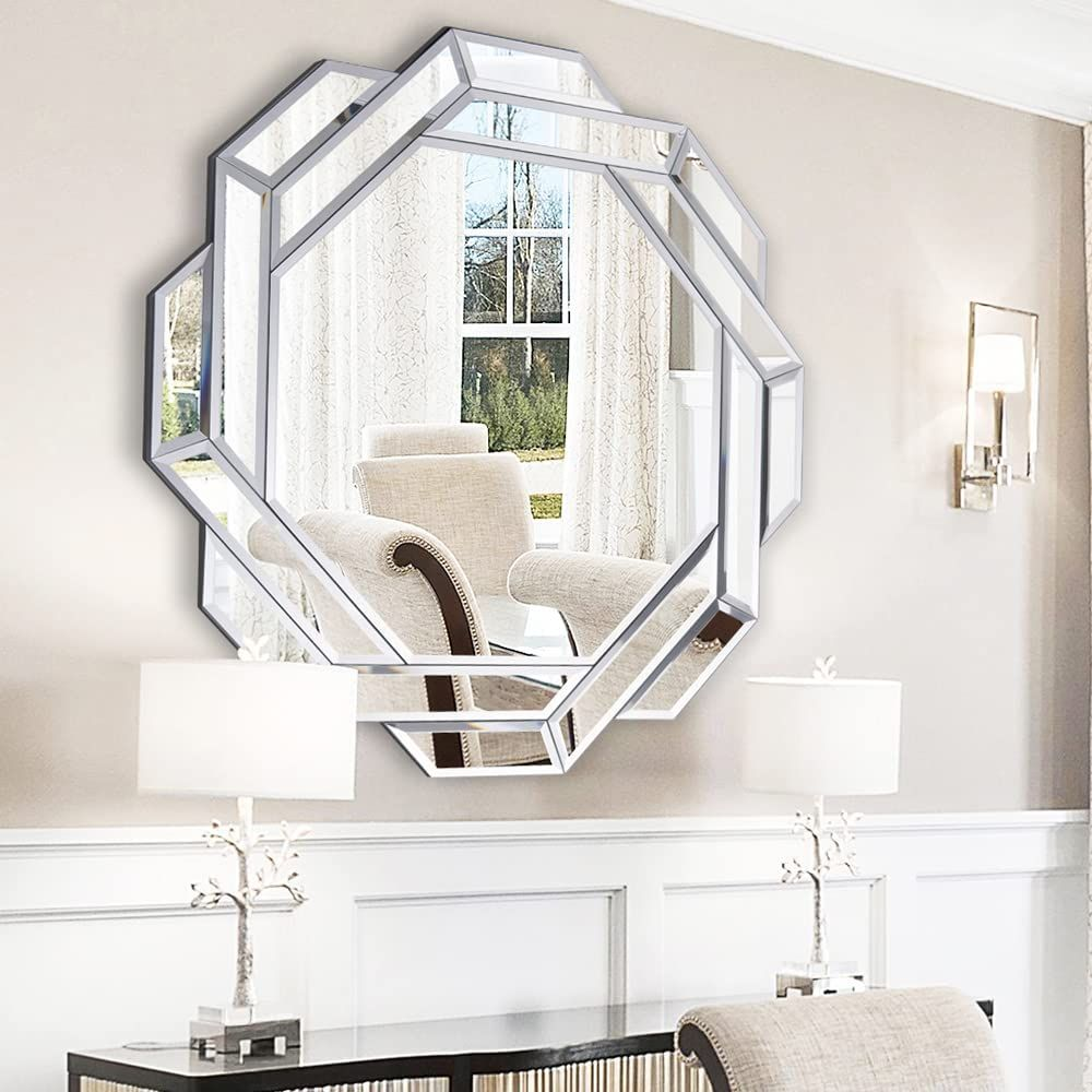  Chende Silver Round Mirror for Wall Decor, Large