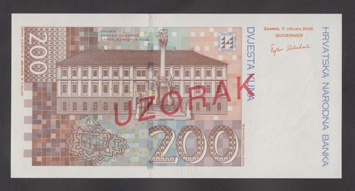 🔴CROATIA 200 Kuna 2002 UNC P42s SPECIMEN🔴 - Picture 2 of 5