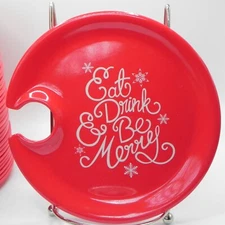 6 Christmas Holiday Party Plates 6.5" Wine Holder Appetizer Cocktail Snack Tray