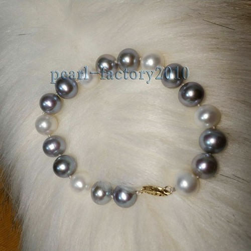 AAA NATURAL 10-11MM SOUTH SEA GENUINE gray White PEARL BRACELET 14K CLASP - Picture 4 of 4
