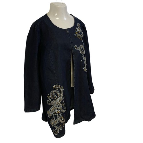 Jessica London Blazer Womens 28W Blue Embroidered Denim Work Casual Jacket - Picture 4 of 14