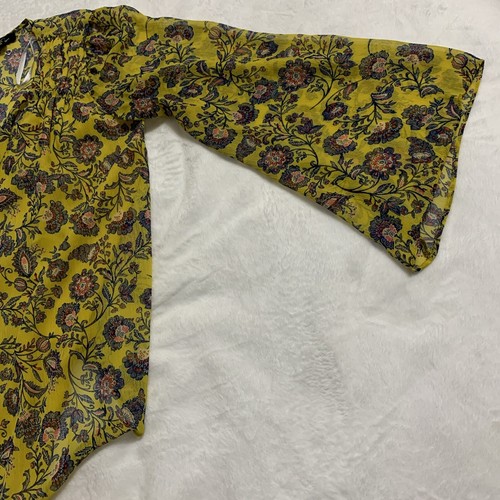 Jessica Simpson Flare Bell Sleeve Blouse Size Small Yellow Paisley Sheer Leslie - Picture 8 of 14