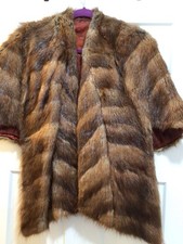 Vintage Womens Brown Mink Fur Shawl Wrap Evening Cape Stole Satin Lining