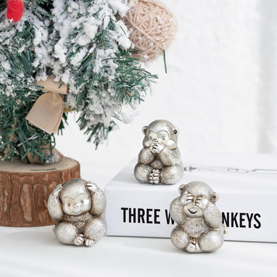 3 Wise Monkeys Statue.See no evil, hear speak evil Silver 