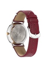 Versace Watch V-Essential 36mm Steel Silver Dial Burgundy Leather Strap WR