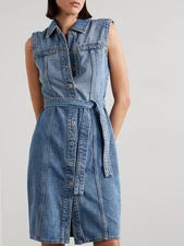 Alex Mill Adeline Shirt Dress Blue Buttons Sleeveless Collared Neck Denim XL