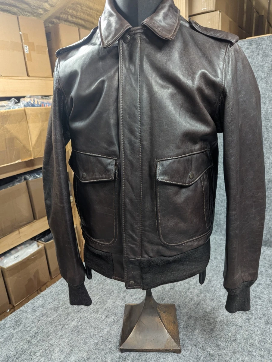 Chaqueta de Vuelo de Cuero Schott 184SM A-2 Marrón Oscuro Piel de Vaca Desnuda EE. UU. Talla 36 Ideal