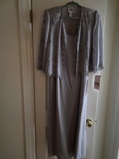 R M Richards Women's Sleeveless Embroidered Sequence Grey Gown  Jacket Size 12