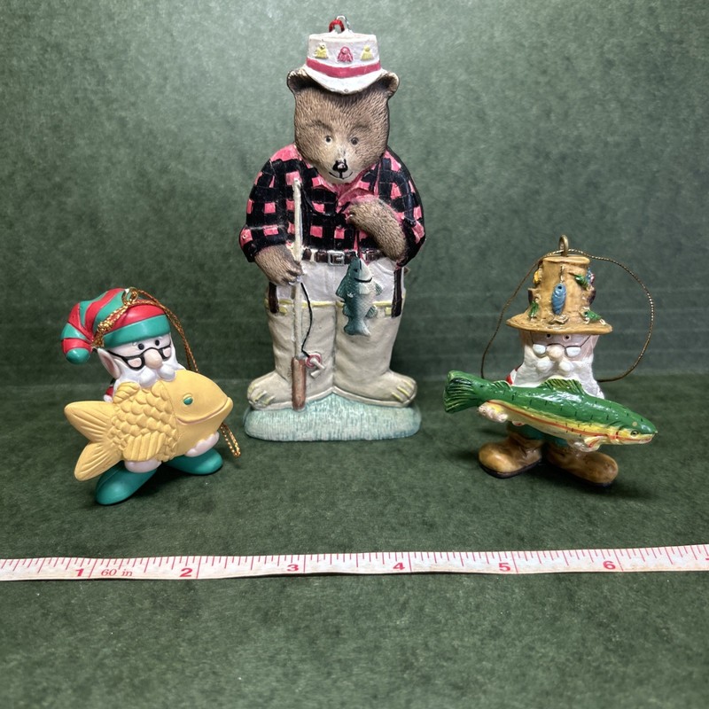 Lot Is 3  Fisherman Tree Ornaments  - Fishing Fish Theme