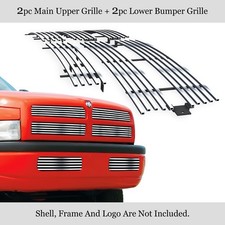 Fits 1994-2001 Dodge Ram Chrome Upper Bumper Billet Grille Grill Insert Combo Fits 1994-2001 Dodge Ram Chrome Upper Bumper Billet Grille Grill Insert Combo