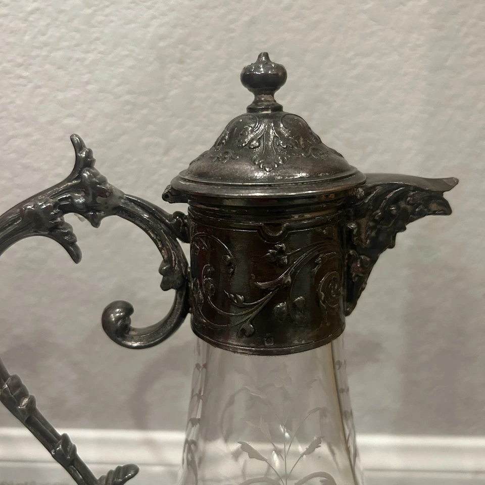 Colección Gallia 1900 Art Nouveau Claret Vidrio Chapado en Plata Jarra Christofle Foto 3 de 4