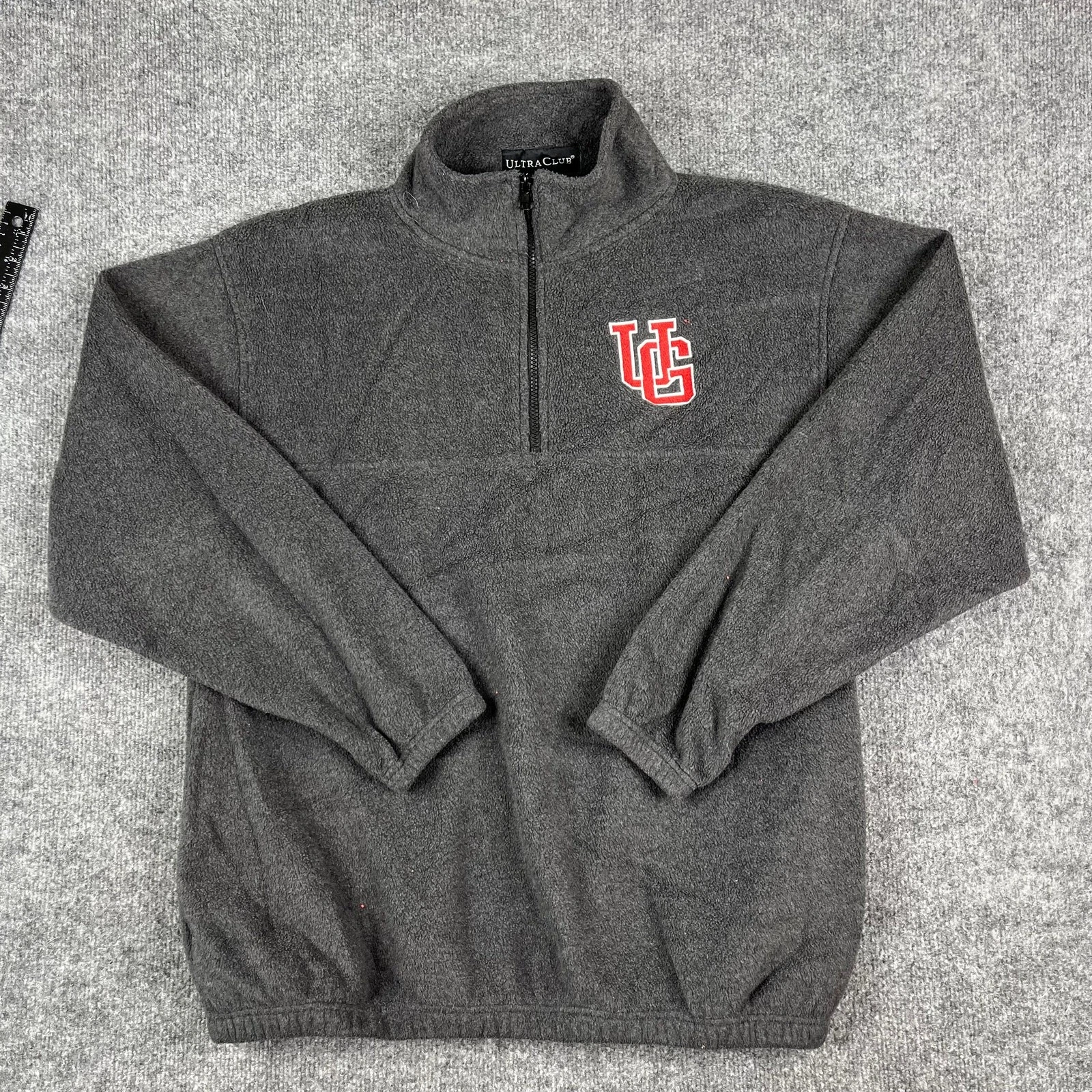UltraClub Pullover Jacket Mens Size L Gray Fleece 1/4 Zip Embroidered Logo
