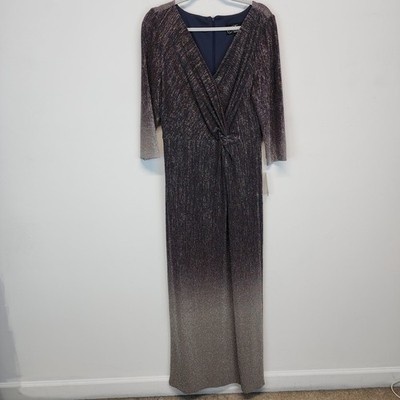 Alex Evenings Full Length Formal Gown Size 16 Gray Shimmer Ombre Surplice Front