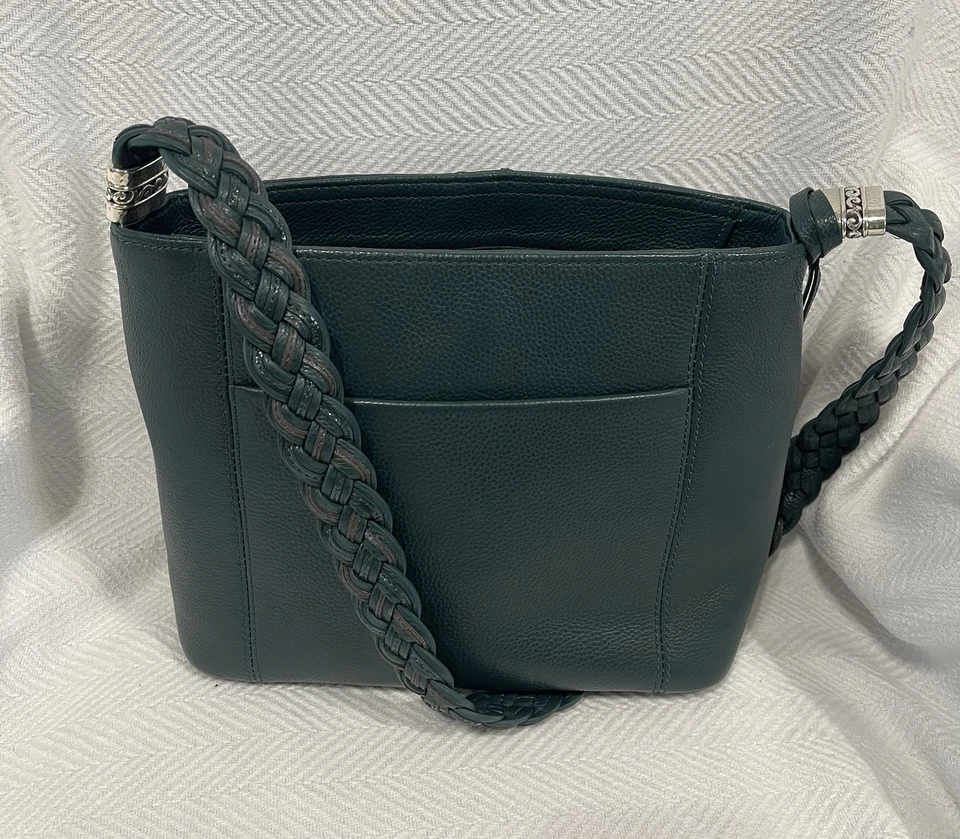 Brighton Barbados Beaumont 水桶绿色皮革包带拉链,进/出口袋 — 第 2/4 张图片