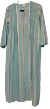 Miss Elaine Robe S Zip Front 3/4 Sleeve Seersucker Blue Pintucks Pockets Lounge
