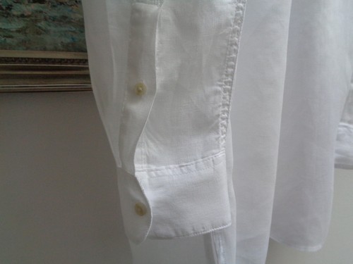Lands’ End Crisp White Pure Linen Roll-Tab Sleeve Shirt L Summer Loose Fit - Picture 4 of 6