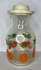 Vintage Anchor Hocking Juice Carafe / Pitcher w/ Lid Clear Glass Oranges VGC
