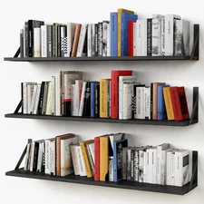 Floating Shelves 36 Long Set of 3 Heavy Duty Wall Shelf for Storage (Black)