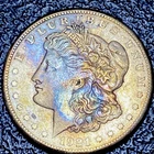 806 💎 1921-S $1 Morgan Silver Dollar Fiery GOLD/ BLUE TONING