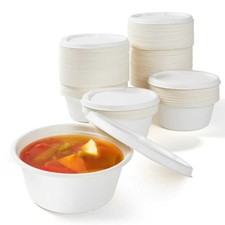 29 oz Disposable Bagasse Bowls with Lids, 50 Pack Compostable Soup Bowls with...