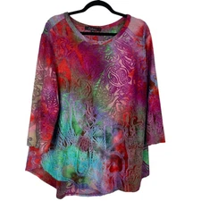 Calessa Women's Top Multicolor Sz 2X Velvet Burnout Wearable Art Rainbow