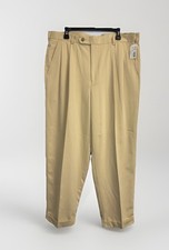 NEW Izod Performance Microfiber Khaki Pants Mens 38X32 Pleated Cuffed Old Gold