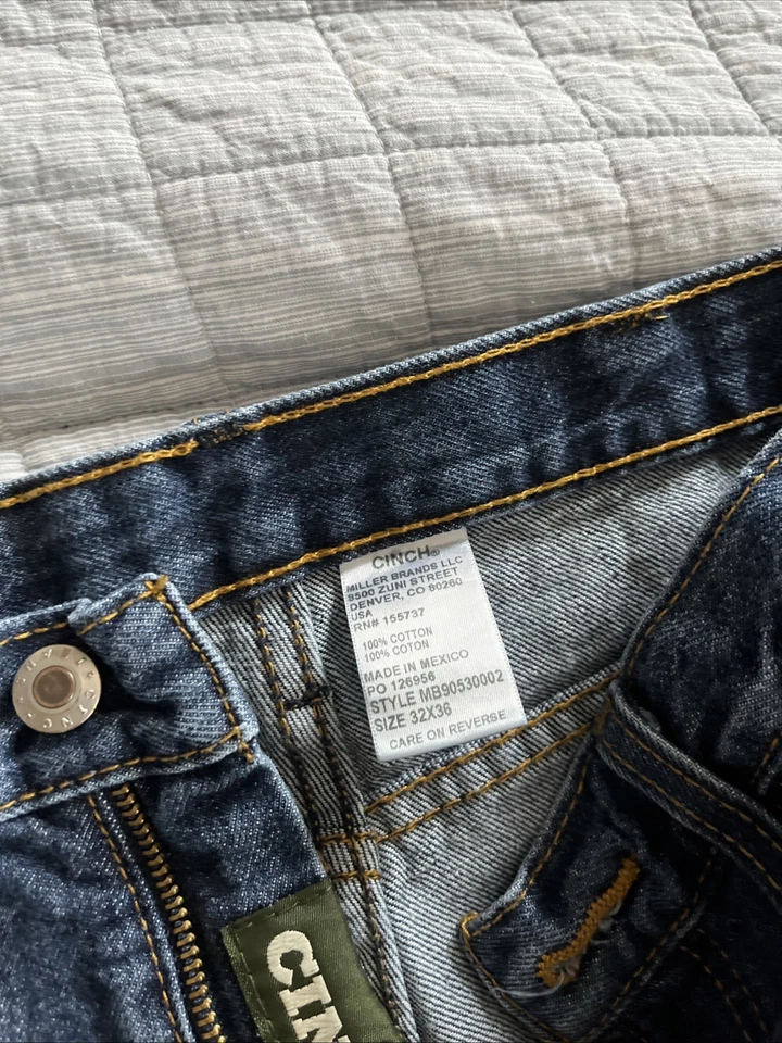 Pantalones de mezclilla para hombre Cinch calce relajado etiqueta verde 36x32 azul Western Cowboy Ranch Foto 4 de 4