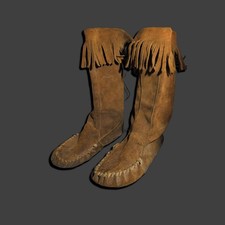 Vintage 1970s Handmade Moccasins - Brown Leather with Fringe