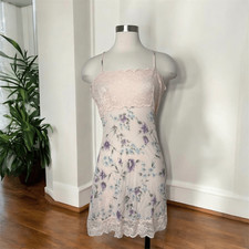 Victorias Secret Y2K Paisley Floral Pink Lace Retro Mini Slip Nightgown Sheer M/