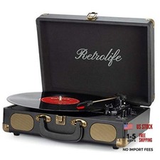 Vinyl Record Player 3-Speed Bluetooth Suitcase Portable Belt-Driven Black