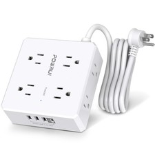 Surge Protector Power Strip - 6 Ft Flat Plug Extension Cord with 6 Ft, White
