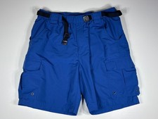 Lands End Swim Trunks Men Large Blue Cargo Belted Mesh Lined Beach Outdoor