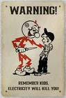 Electricity Warning Vintage Metal Tin Sign Wall Decor 5.5x8 Inch