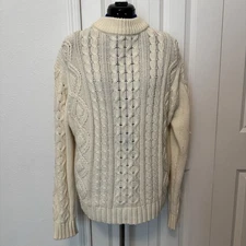 Women’s Fishermen Vintage Ivory Crew Neck Sweater Size Large Coastalcore Cottage