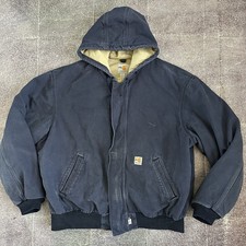 Men's Carhartt Flame Resistant FR Navy Blue Hooded Canvas Active Jacket Sz 2XL