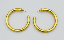 Vintage 80s Chunky Gold Tone Hollow Hoop Pierced Earrings