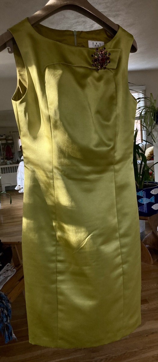 chartreuse cocktail dress Chartreuse Metal Twill Gown with Open Back Detail
