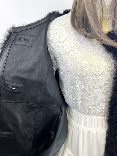 New Women's Real Sheepskin Shearling Black Fur Jacket One Size fits XS-M - Picture 10 of 11